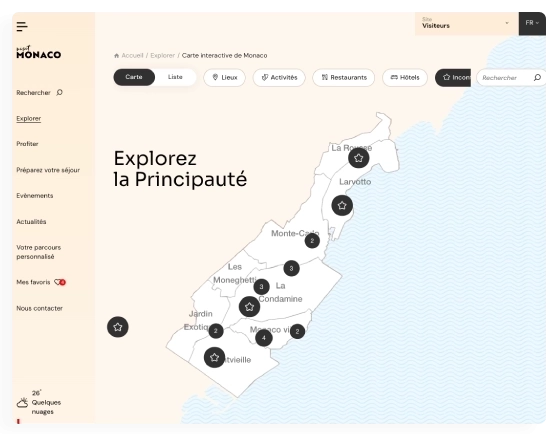 Carte interactive de Monaco avec vue par quartier